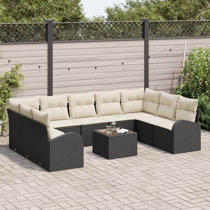 Set Divano da Giardino 10 pcs Nero e Bianco polyrattan | homemem39