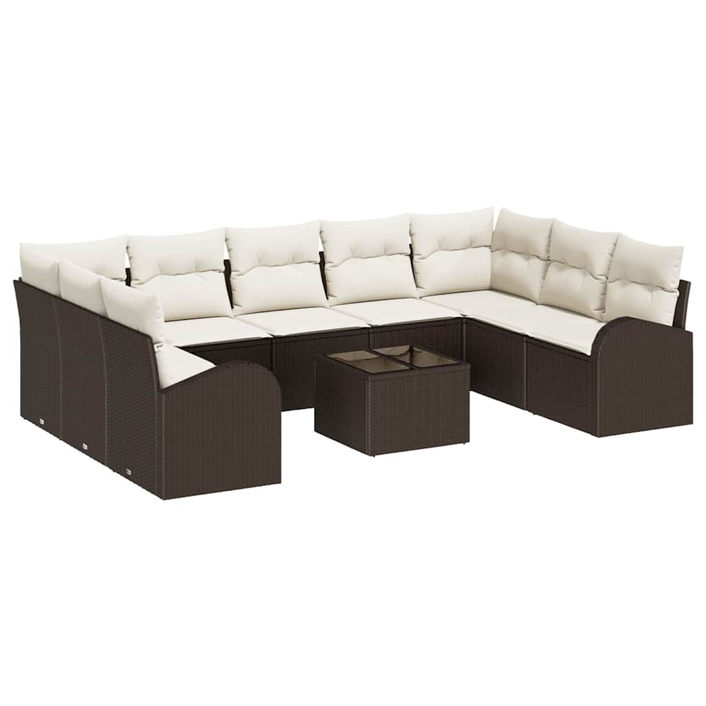 Set Divano da Giardino 10 pcs Marrone e bianco polyrattan | homemem39