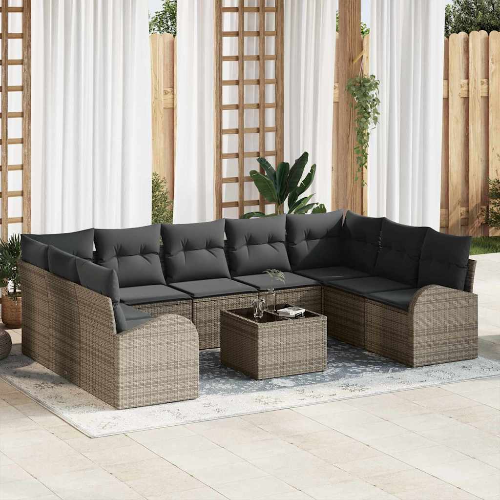 Set Divano da Giardino con cuscino 10 pcs Grigio polyrattan | homemem39