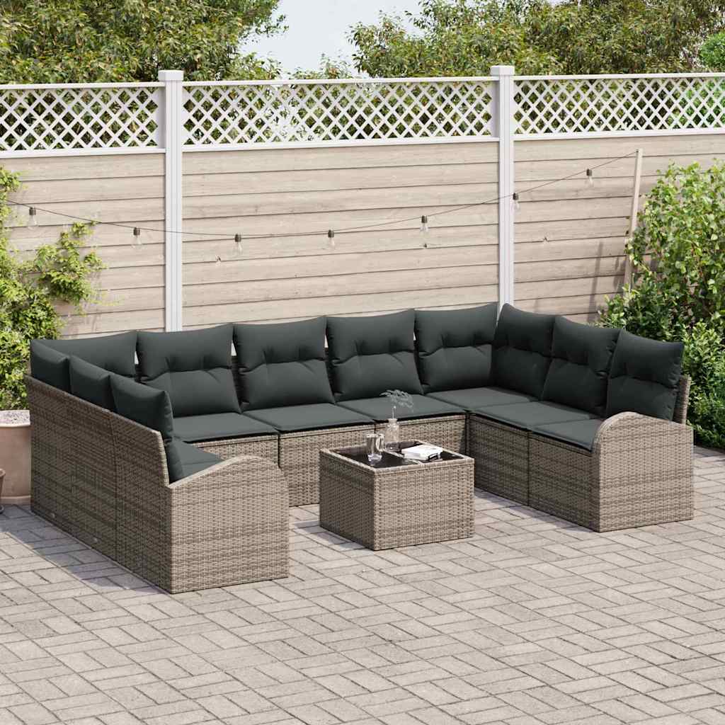 Set Divano da Giardino con cuscino 10 pcs Grigio polyrattan | homemem39