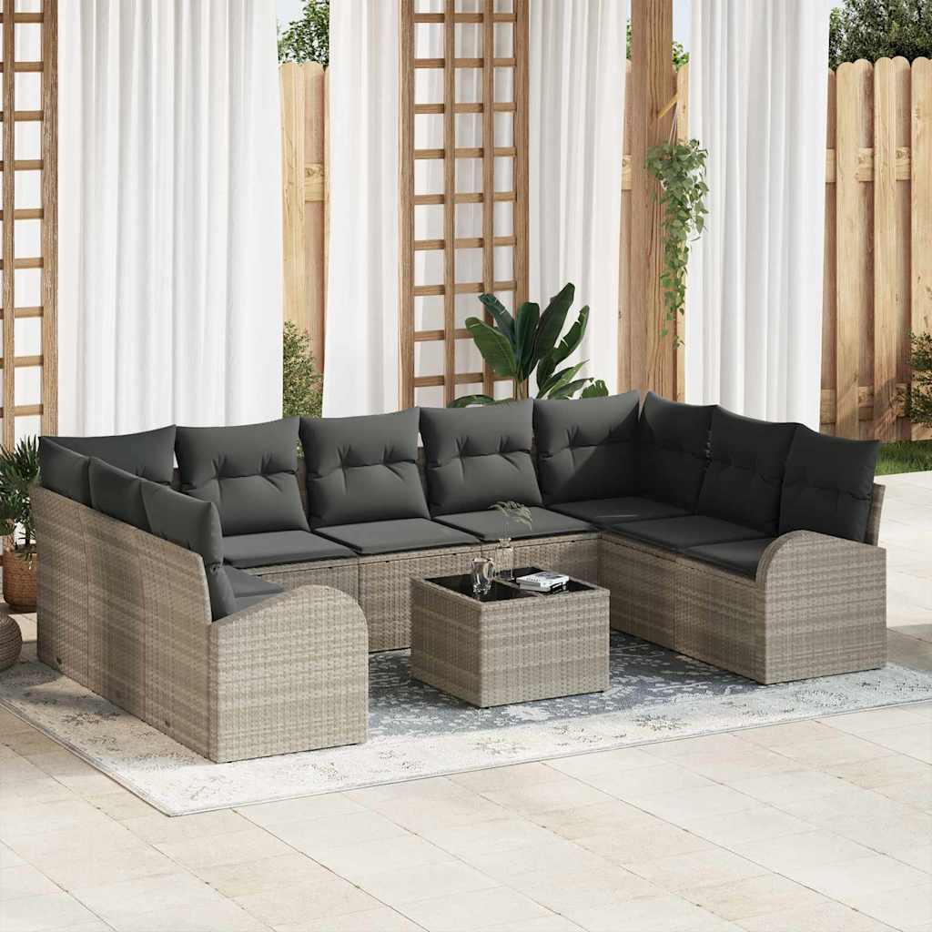 Set Divano da Giardino 10 pcs Grigio chiaro polyrattan | homemem39
