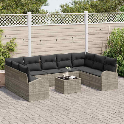 Set Divano da Giardino 10 pcs Grigio chiaro polyrattan | homemem39