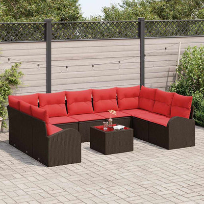 Set Divano da Giardino 10 pcs Marrone e Rosso polyrattan | homemem39