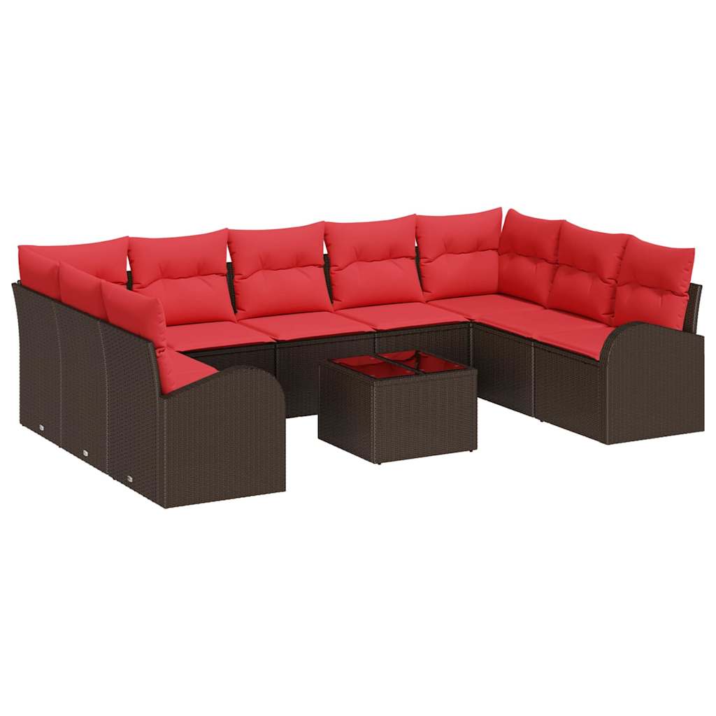 Set Divano da Giardino 10 pcs Marrone e Rosso polyrattan | homemem39