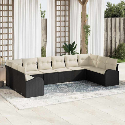 Set Divano da Giardino 10 pcs Nero e Bianco polyrattan | homemem39