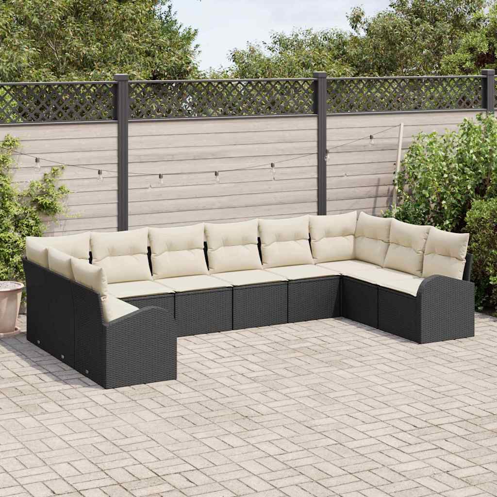 Set Divano da Giardino 10 pcs Nero e Bianco polyrattan | homemem39