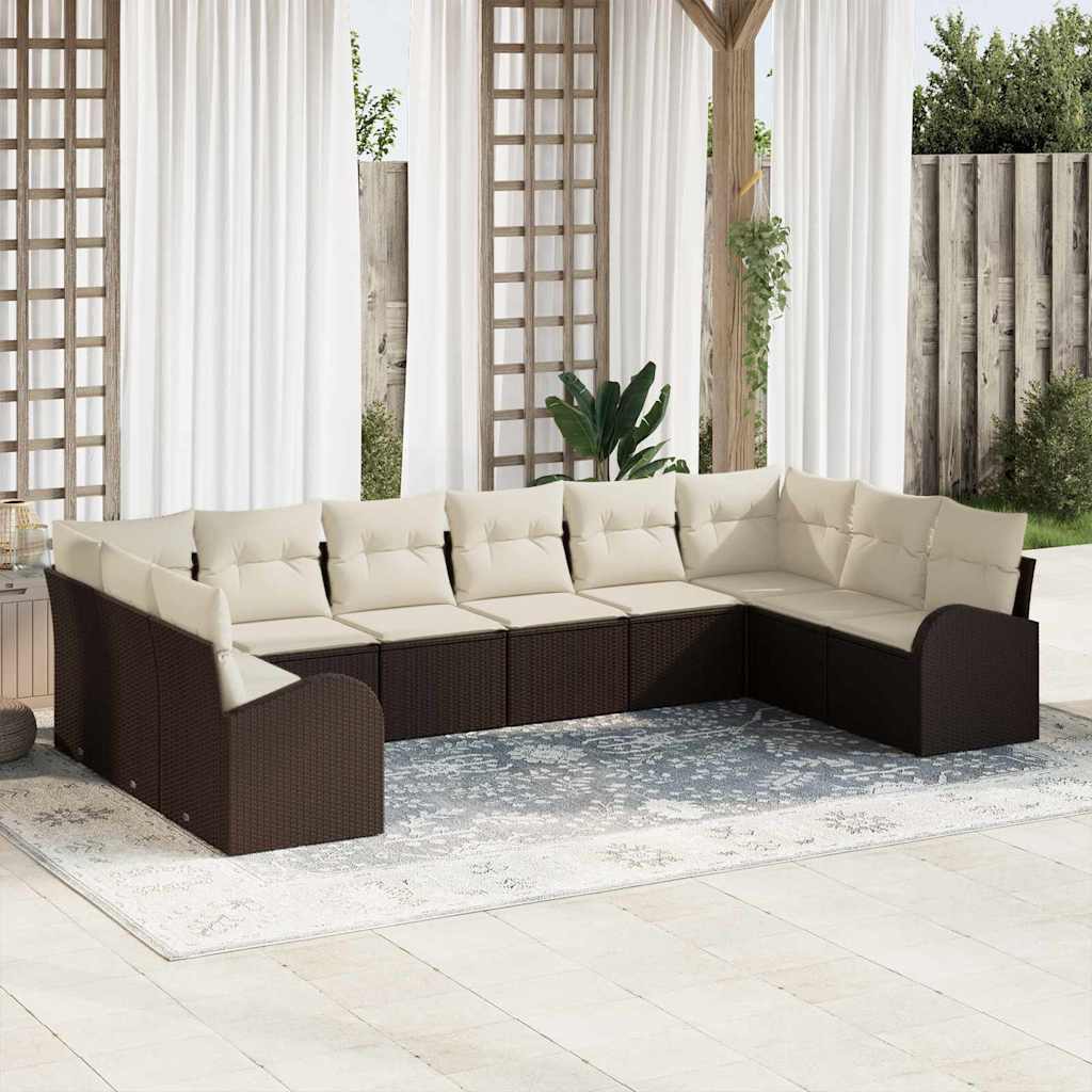 Set Divano da Giardino 10 pcs Marrone e bianco polyrattan | homemem39