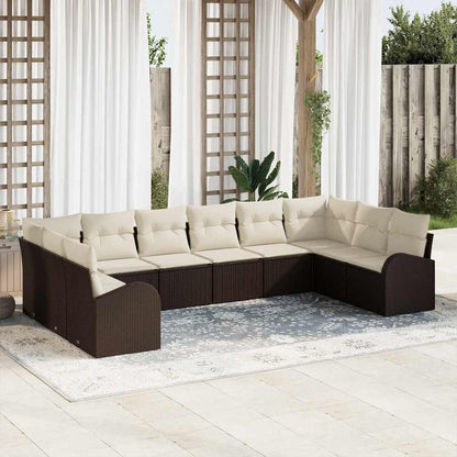 Set Divano da Giardino 10 pcs Marrone e bianco polyrattan | homemem39