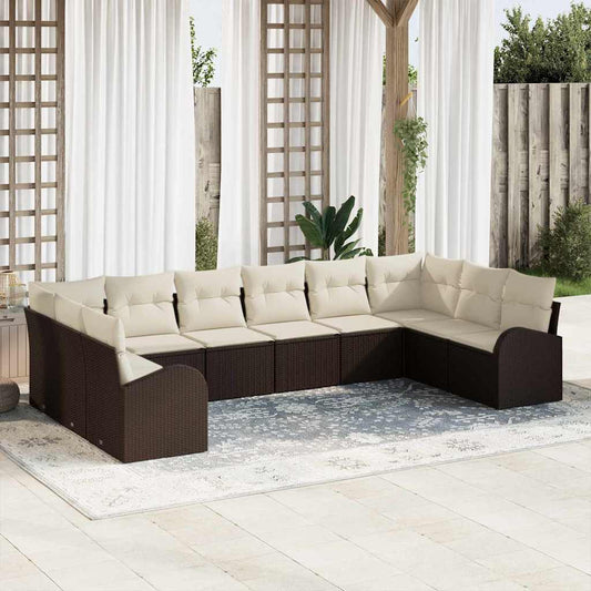 Set Divano da Giardino 10 pcs Marrone e bianco polyrattan