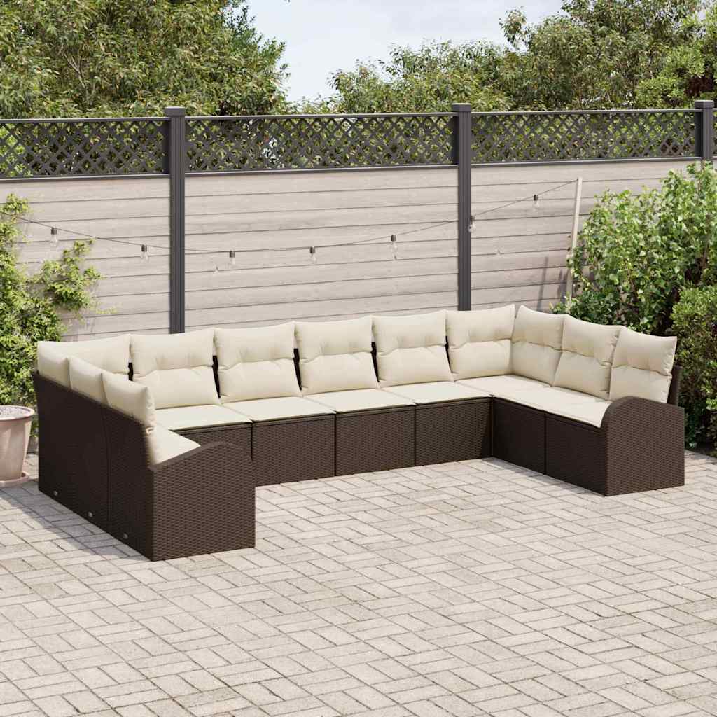 Set Divano da Giardino 10 pcs Marrone e bianco polyrattan | homemem39