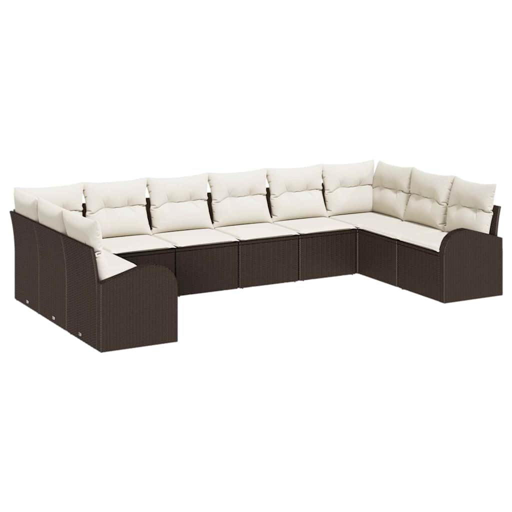 Set Divano da Giardino 10 pcs Marrone e bianco polyrattan | homemem39