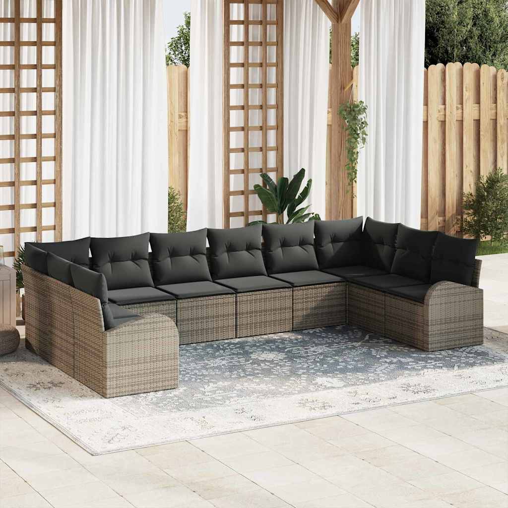 Set Divano da Giardino con cuscino 10 pcs Grigio polyrattan | homemem39