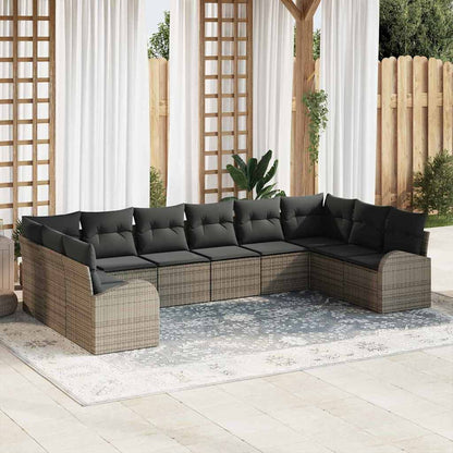 Set Divano da Giardino con cuscino 10 pcs Grigio polyrattan | homemem39