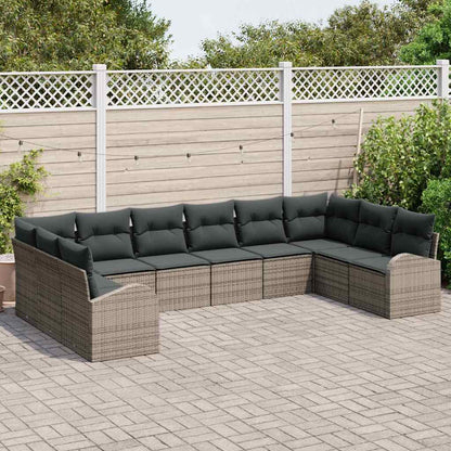 Set Divano da Giardino con cuscino 10 pcs Grigio polyrattan | homemem39