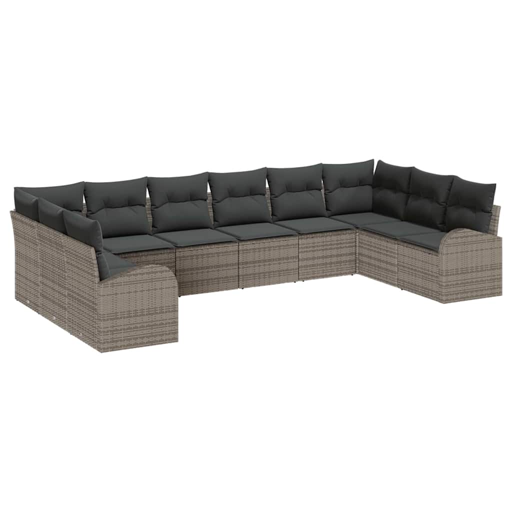 Set Divano da Giardino con cuscino 10 pcs Grigio polyrattan | homemem39