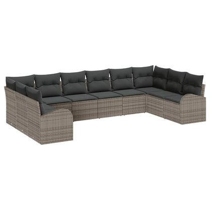 Set Divano da Giardino con cuscino 10 pcs Grigio polyrattan | homemem39