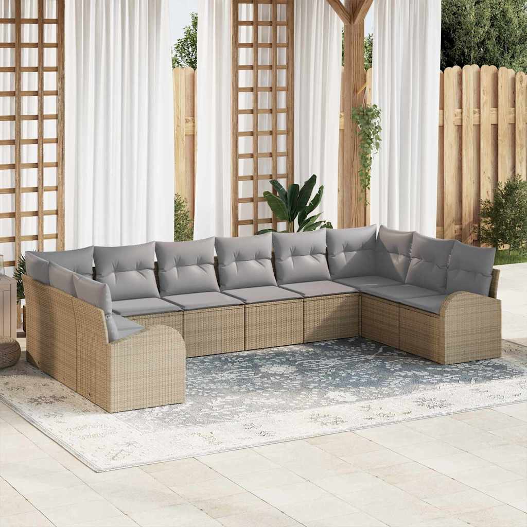 Set Divano da Giardino 10 pcs Beige e Grigio Chiaro polyrattan | homemem39