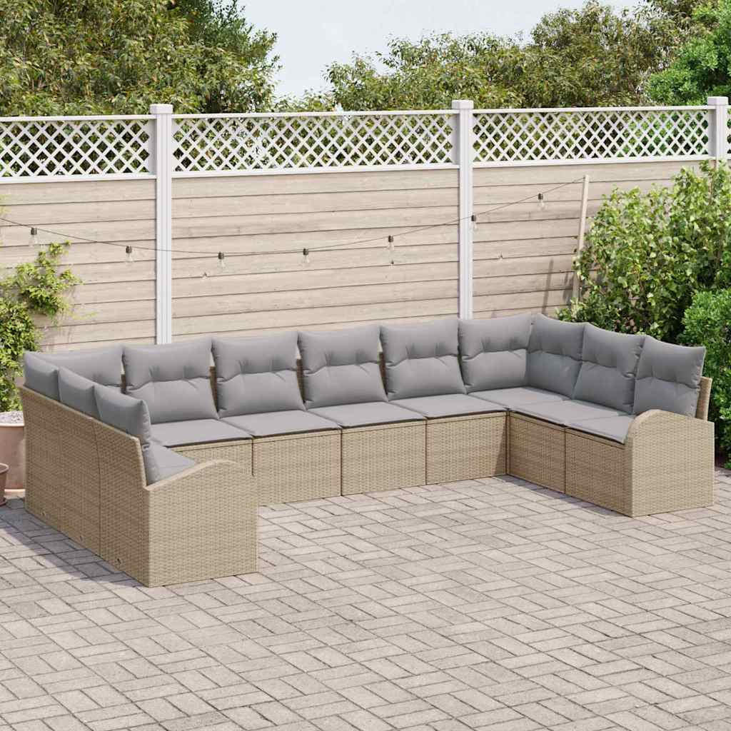 Set Divano da Giardino 10 pcs Beige e Grigio Chiaro polyrattan | homemem39