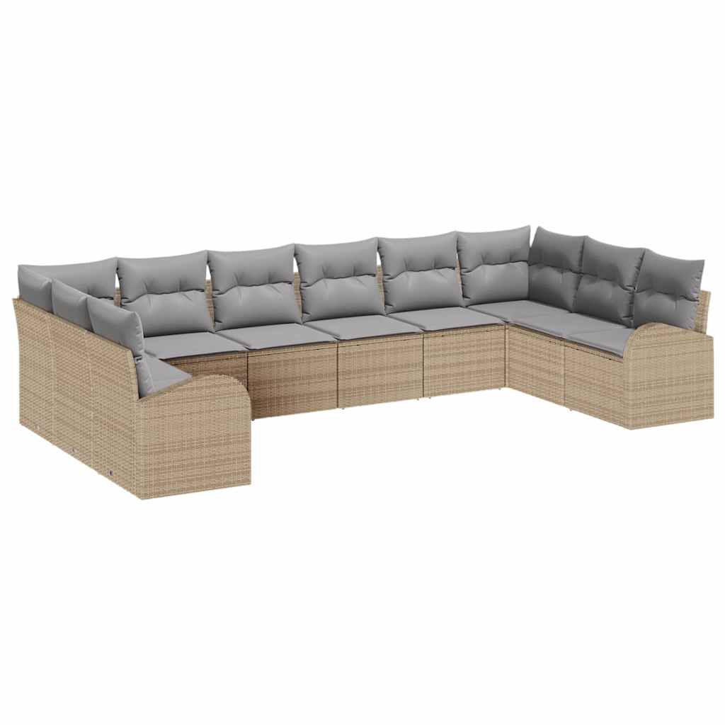 Set Divano da Giardino 10 pcs Beige e Grigio Chiaro polyrattan | homemem39