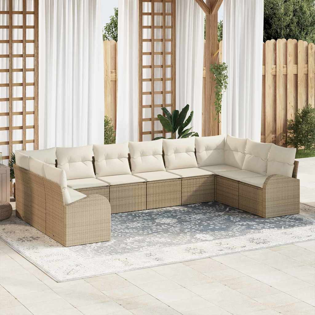 Set Divano da Giardino 10 pcs Beige e Bianco polyrattan | homemem39