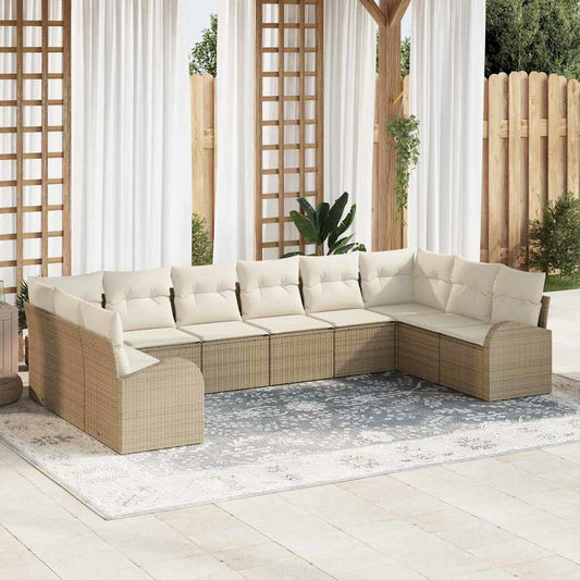 Set Divano da Giardino 10 pcs Beige e Bianco polyrattan