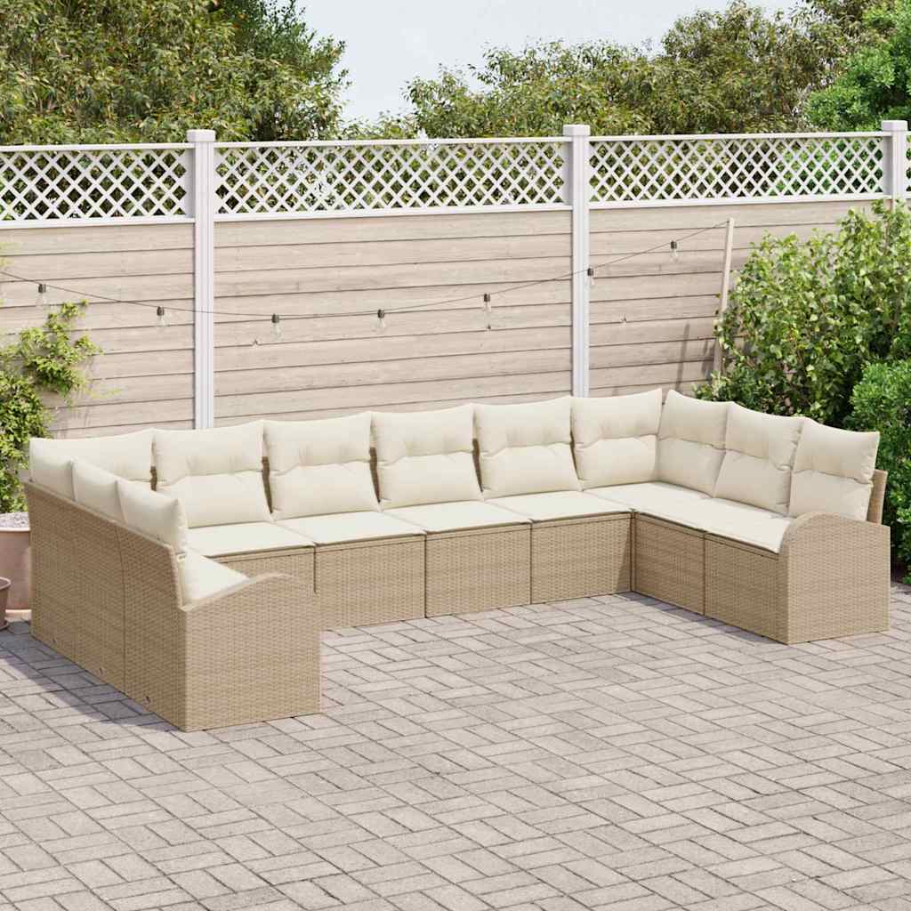 Set Divano da Giardino 10 pcs Beige e Bianco polyrattan | homemem39