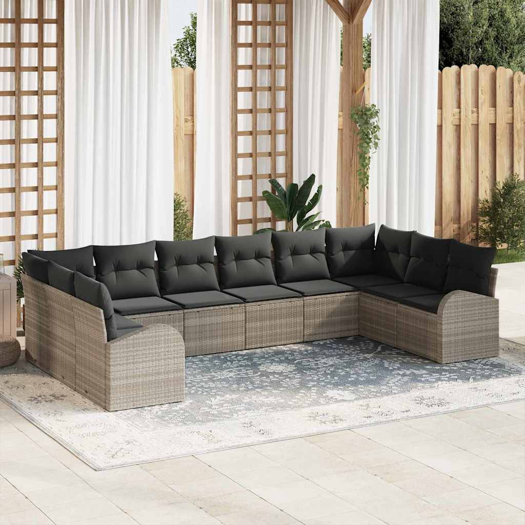 Set Divano da Giardino 10 pcs Grigio chiaro polyrattan | homemem39