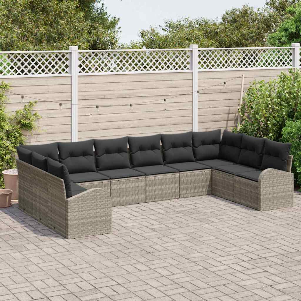Set Divano da Giardino 10 pcs Grigio chiaro polyrattan | homemem39