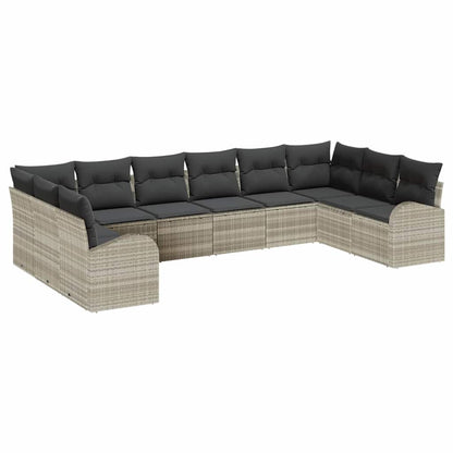 Set Divano da Giardino 10 pcs Grigio chiaro polyrattan | homemem39