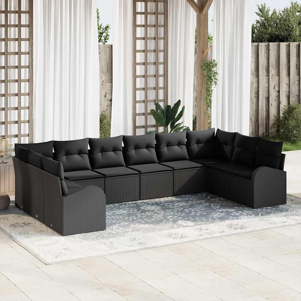 Set Divano da Giardino con cuscino 10 pcs Nero polyrattan | homemem39