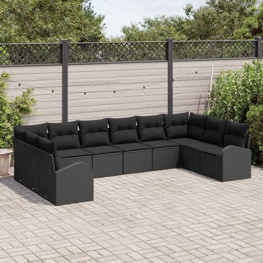 Set Divano da Giardino con cuscino 10 pcs Nero polyrattan | homemem39