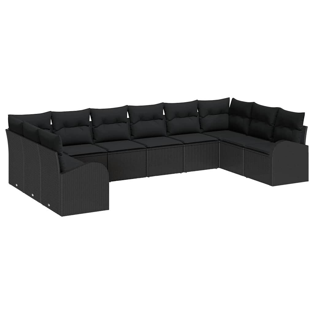 Set Divano da Giardino con cuscino 10 pcs Nero polyrattan | homemem39