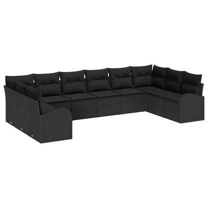 Set Divano da Giardino con cuscino 10 pcs Nero polyrattan | homemem39