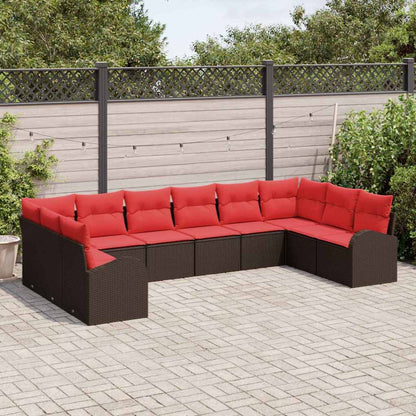 Set Divano da Giardino 10 pcs Marrone e Rosso polyrattan | homemem39