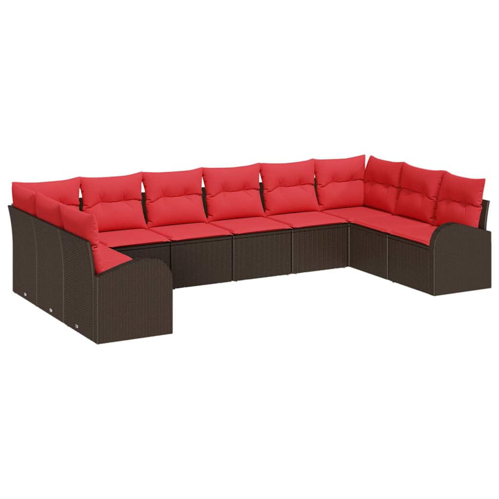 Set Divano da Giardino 10 pcs Marrone e Rosso polyrattan | homemem39