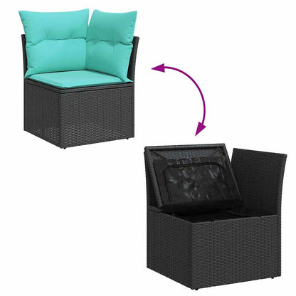 Set Divano da Giardino 10 pz Nero e Turchese polyrattan