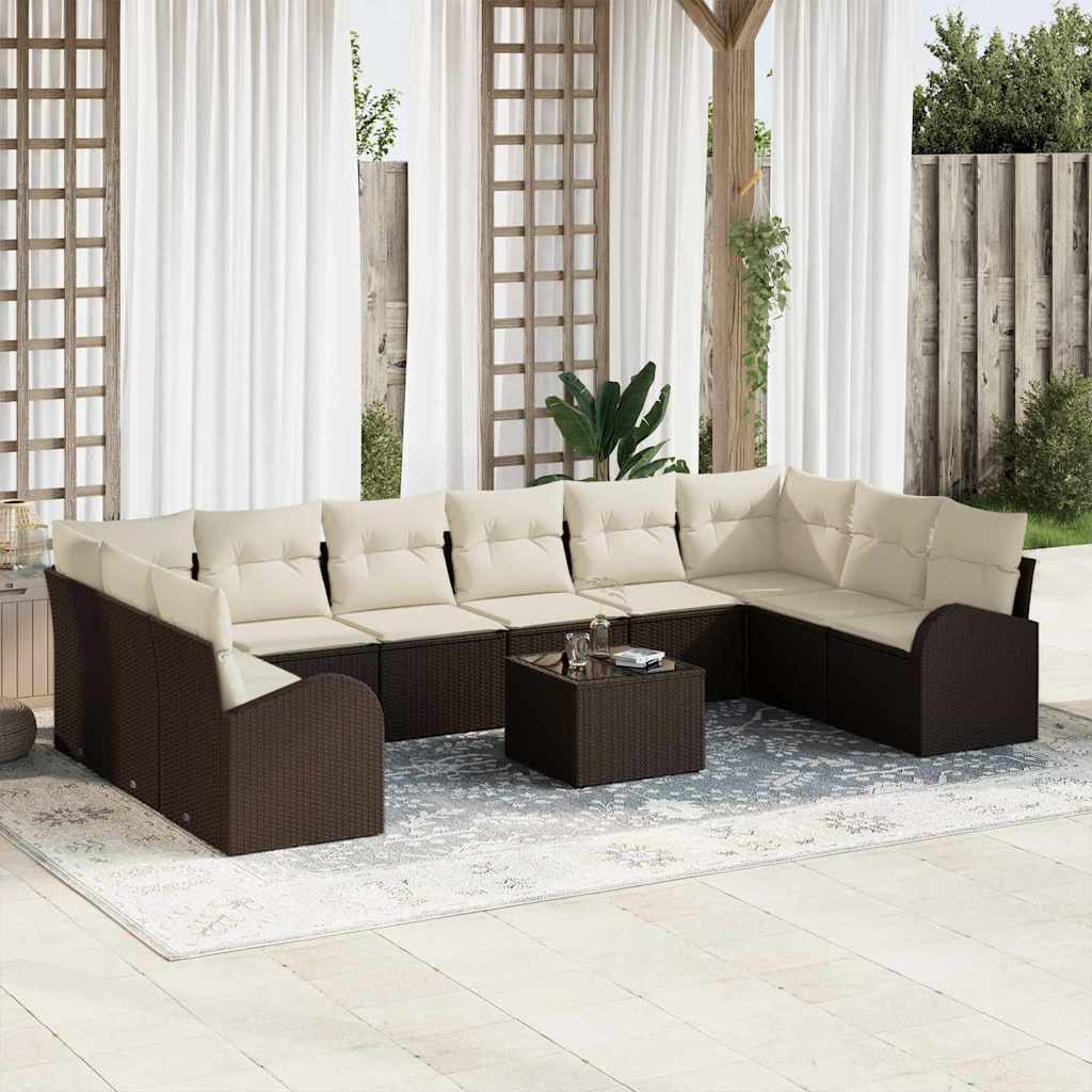 Set Divano da Giardino 11 pcs Marrone e Crema polyrattan | homemem39