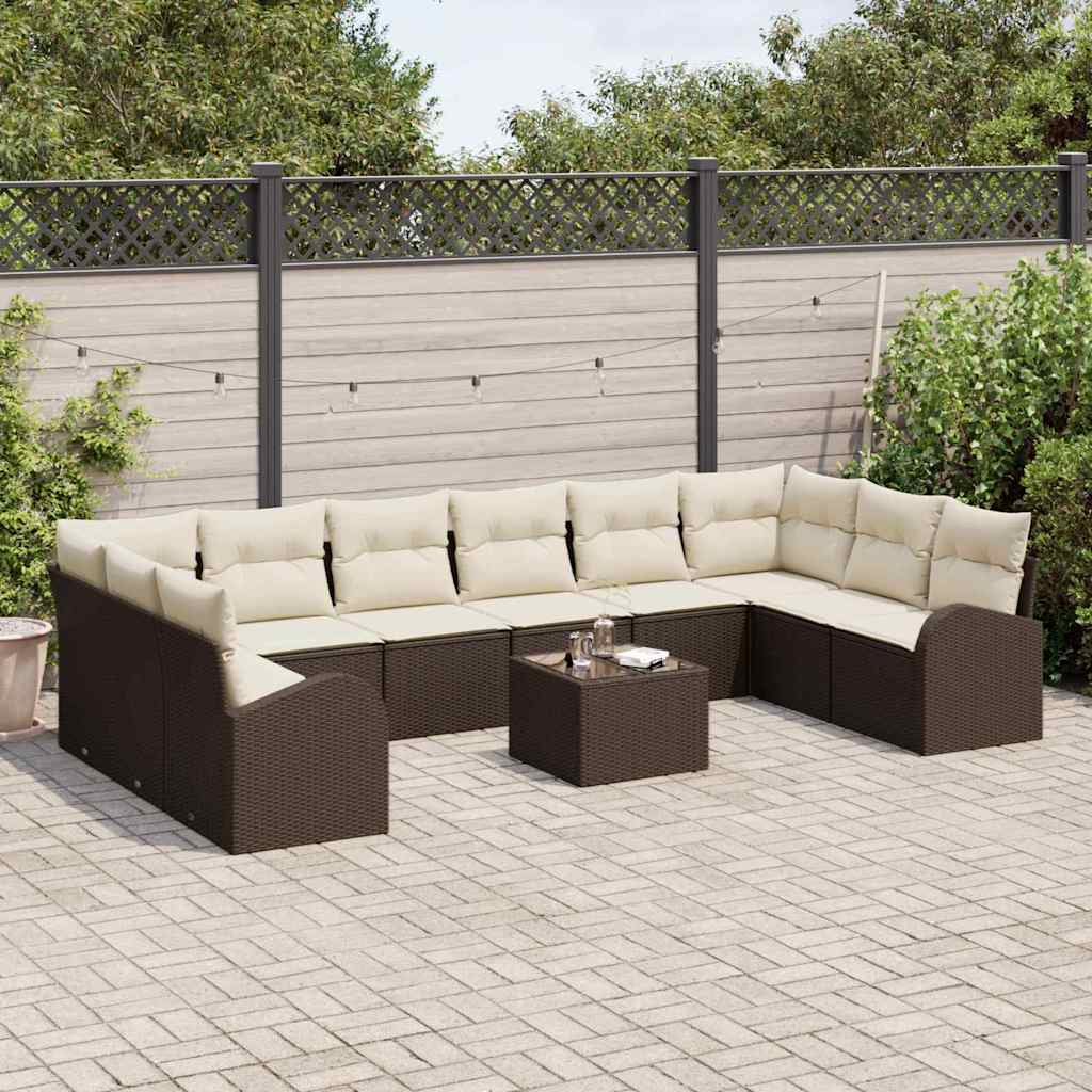 Set Divano da Giardino 11 pcs Marrone e Crema polyrattan | homemem39