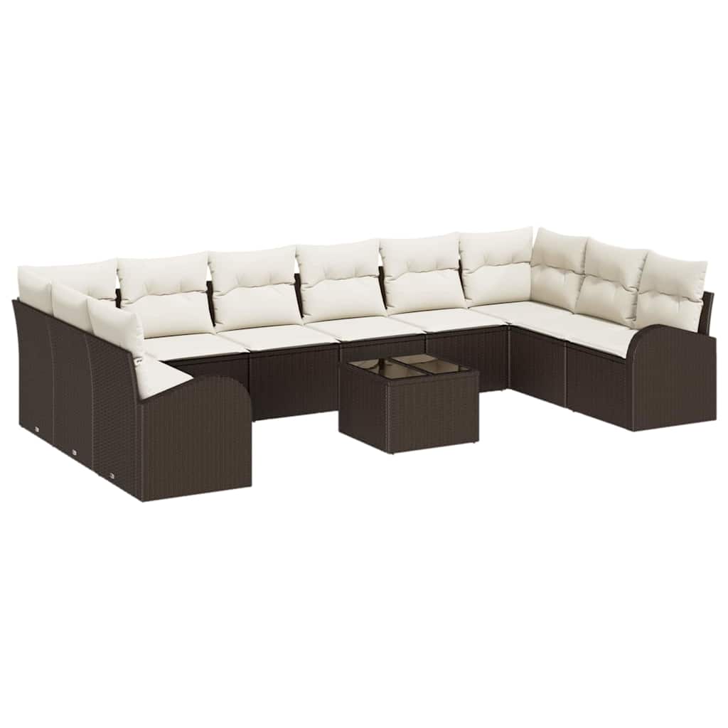 Set Divano da Giardino 11 pcs Marrone e Crema polyrattan | homemem39
