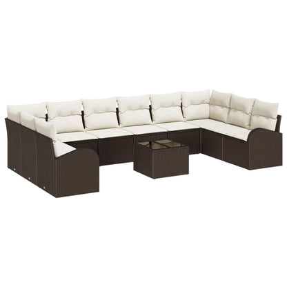 Set Divano da Giardino 11 pcs Marrone e Crema polyrattan | homemem39