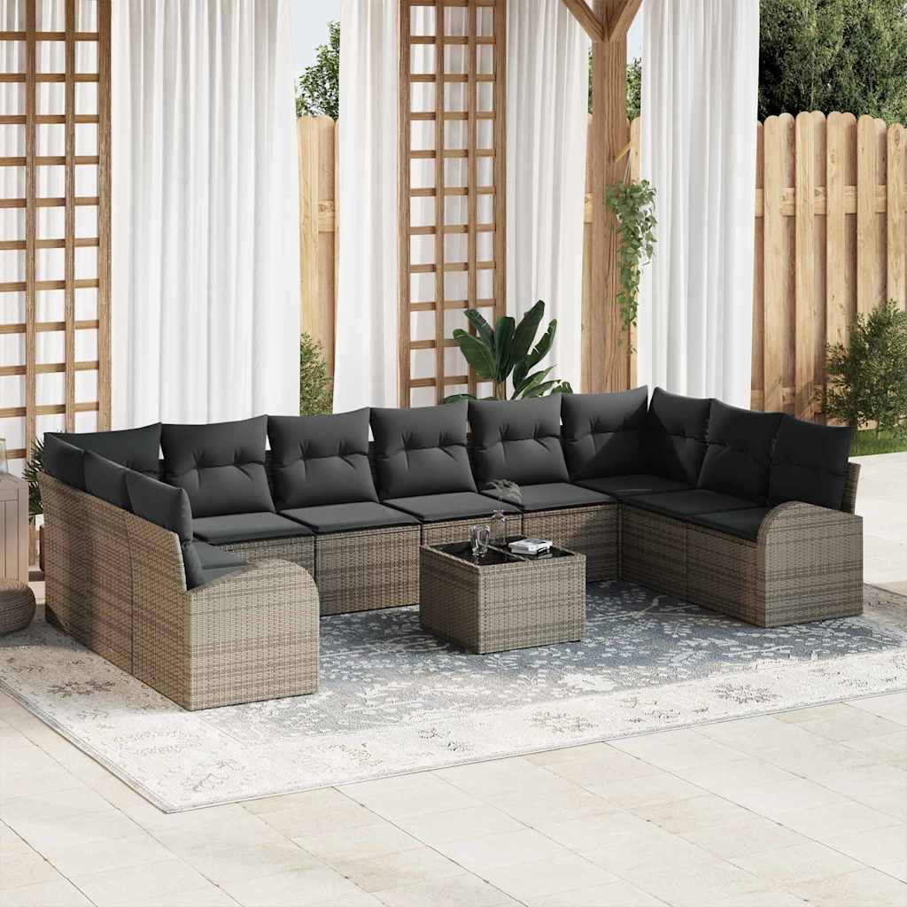 Set Divano da Giardino 11 pcs Grigio chiaro polyrattan | homemem39