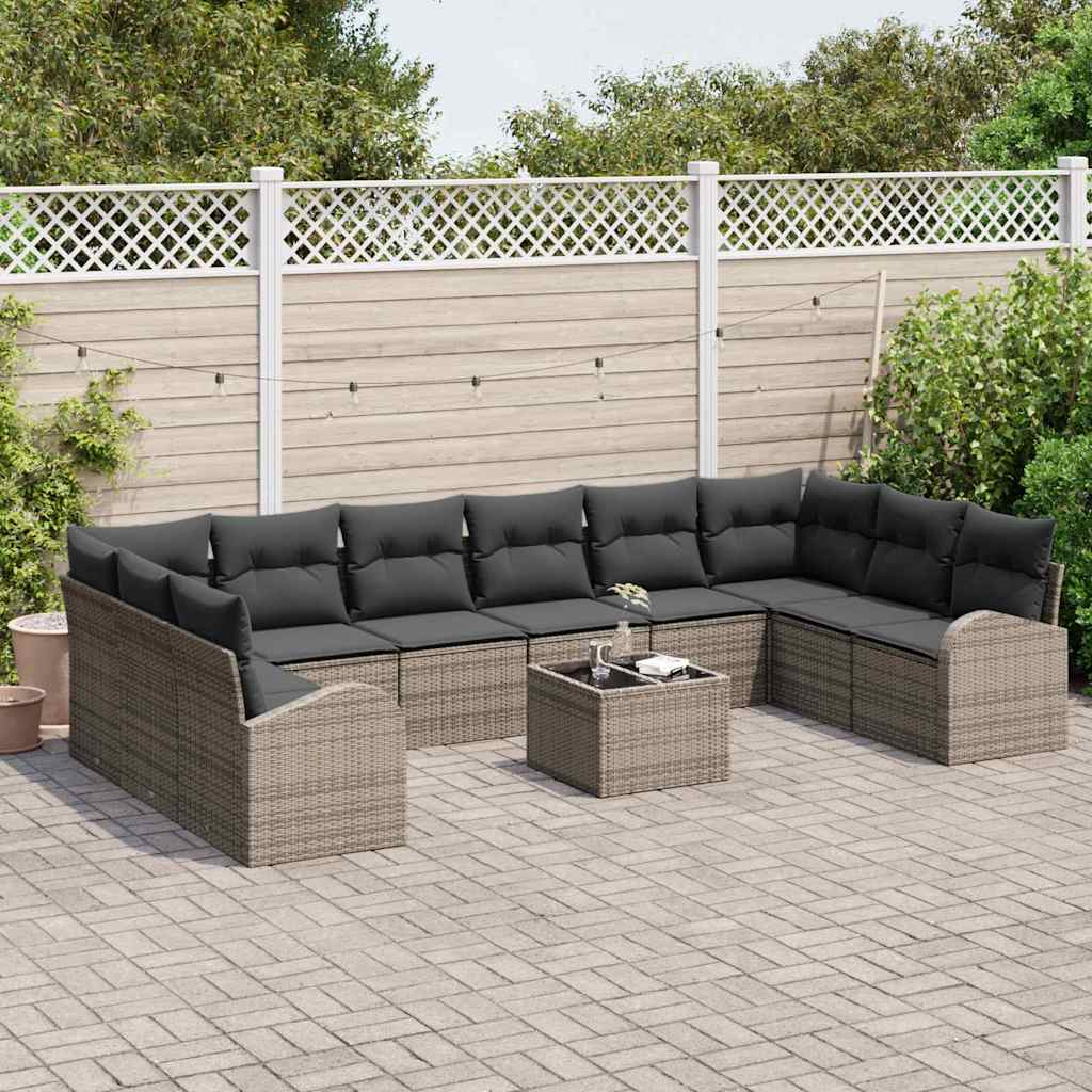 Set Divano da Giardino 11 pcs Grigio chiaro polyrattan | homemem39