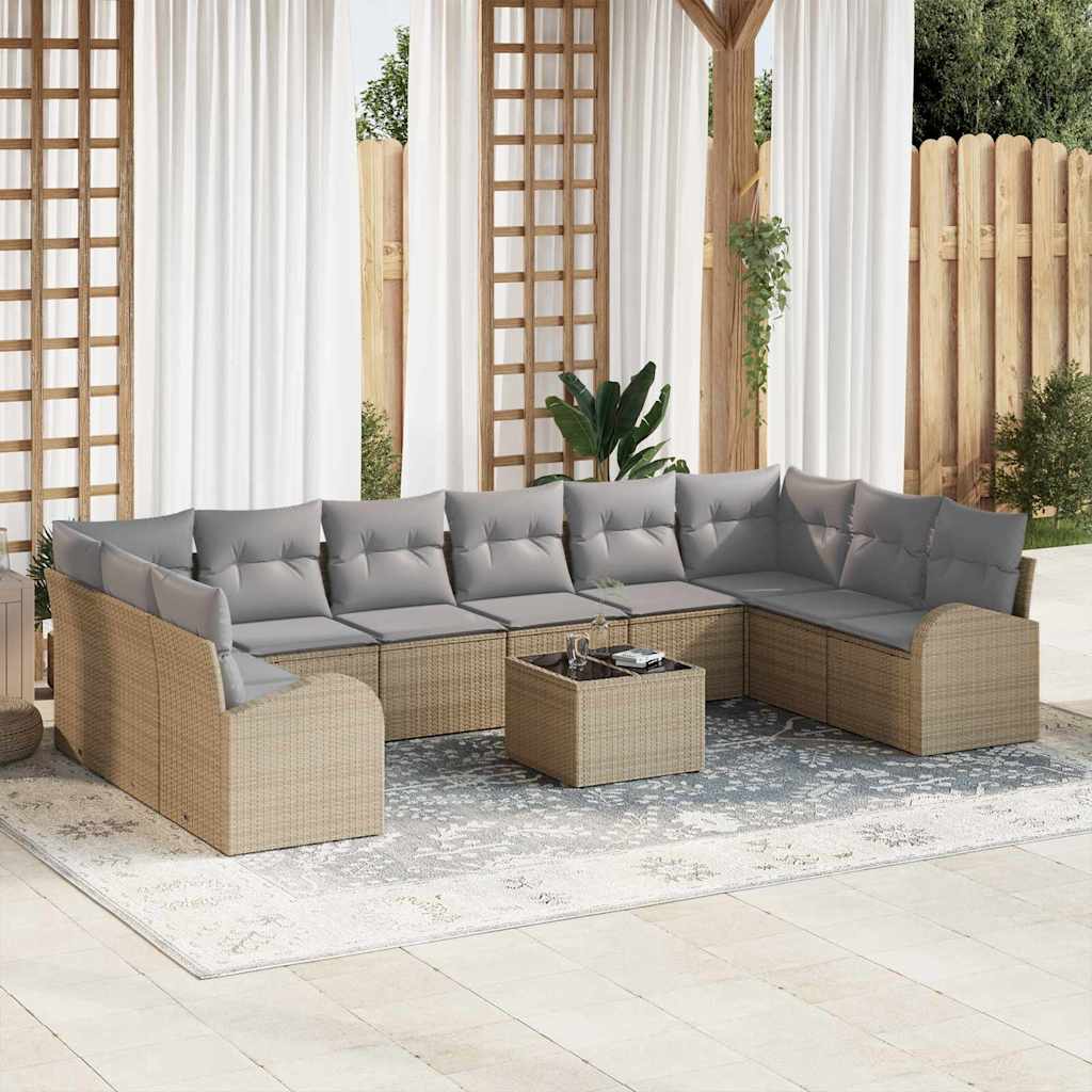 Set Divano da Giardino 11 pcs Beige e Grigio Chiaro polyrattan | homemem39