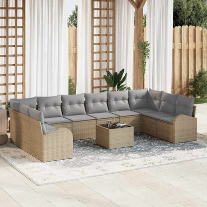 Set Divano da Giardino 11 pcs Beige e Grigio Chiaro polyrattan | homemem39