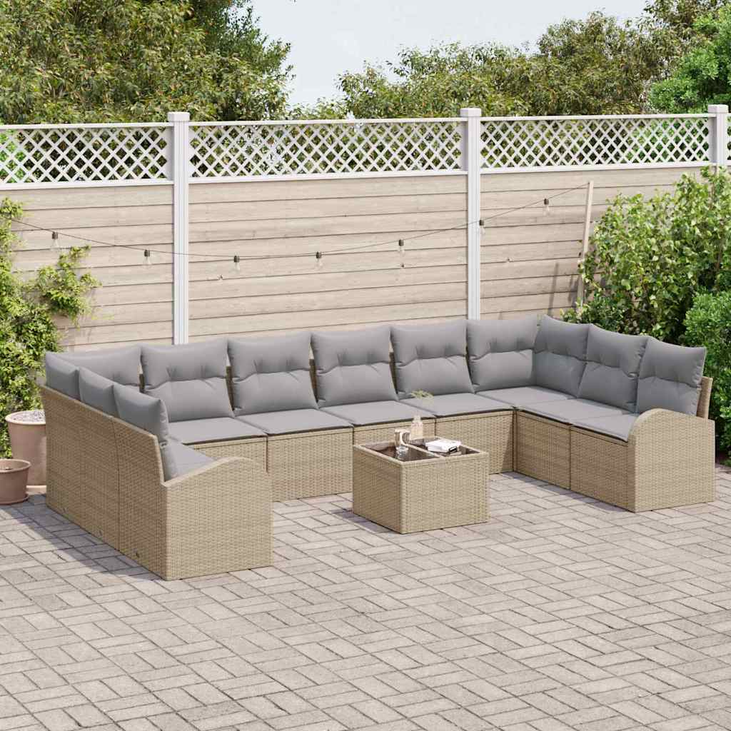 Set Divano da Giardino 11 pcs Beige e Grigio Chiaro polyrattan | homemem39