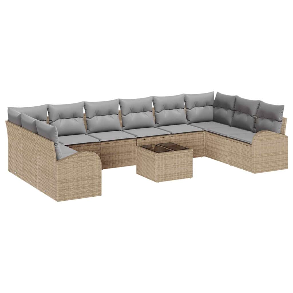 Set Divano da Giardino 11 pcs Beige e Grigio Chiaro polyrattan | homemem39