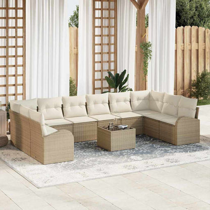 Set Divano da Giardino 11 pcs Beige e Crema polyrattan | homemem39