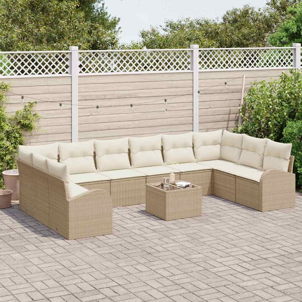 Set Divano da Giardino 11 pcs Beige e Crema polyrattan | homemem39