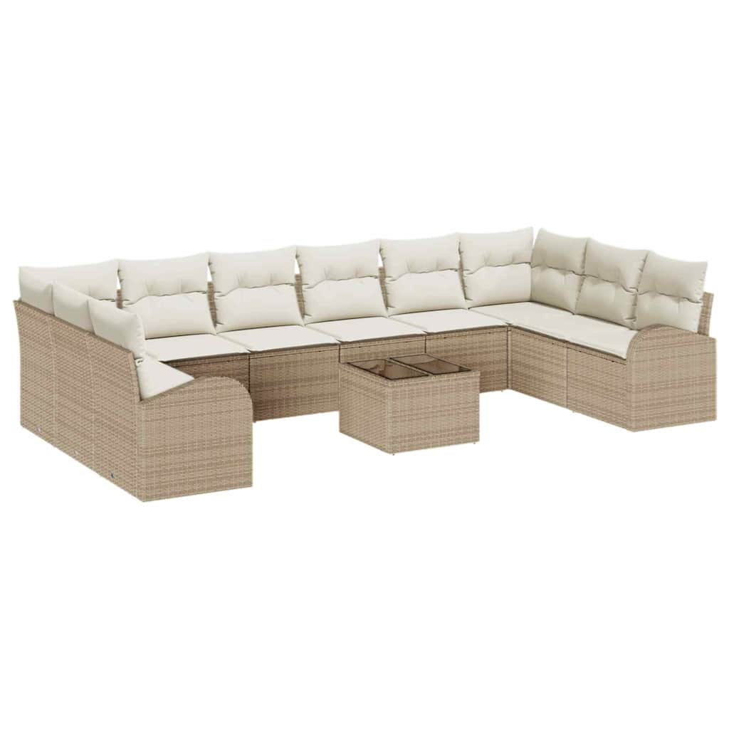 Set Divano da Giardino 11 pcs Beige e Crema polyrattan | homemem39