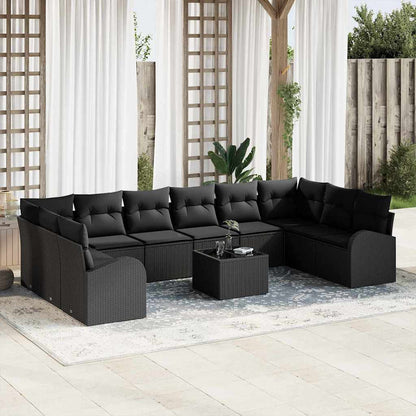 Set Divano da Giardino con cuscino 11 pcs Nero polyrattan | homemem39